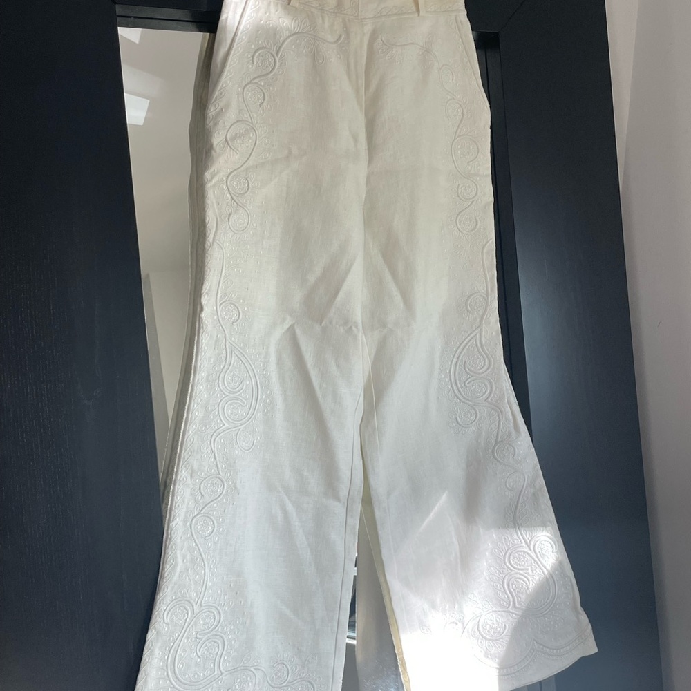 Zimmermann white linen embroidered pants